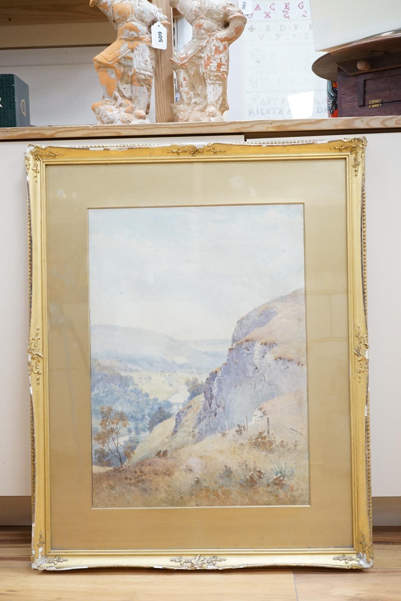Elliot Henry Marten (1866-1936), watercolour, Valley of the Ouse from Cliffe Hill, Lewes, signed, 52 x 37cm. Condition - fair